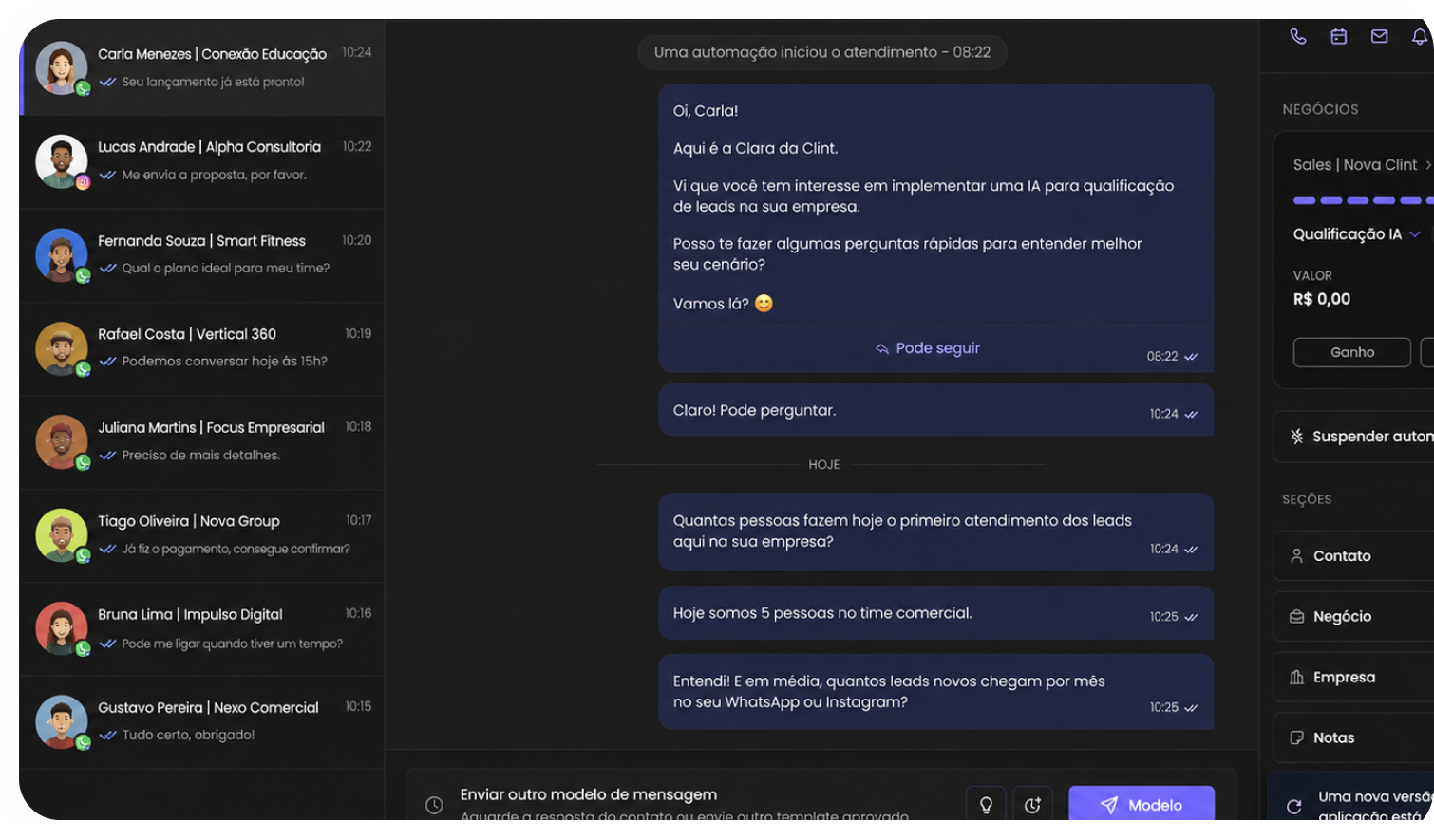Conversas do agente em tempo real
