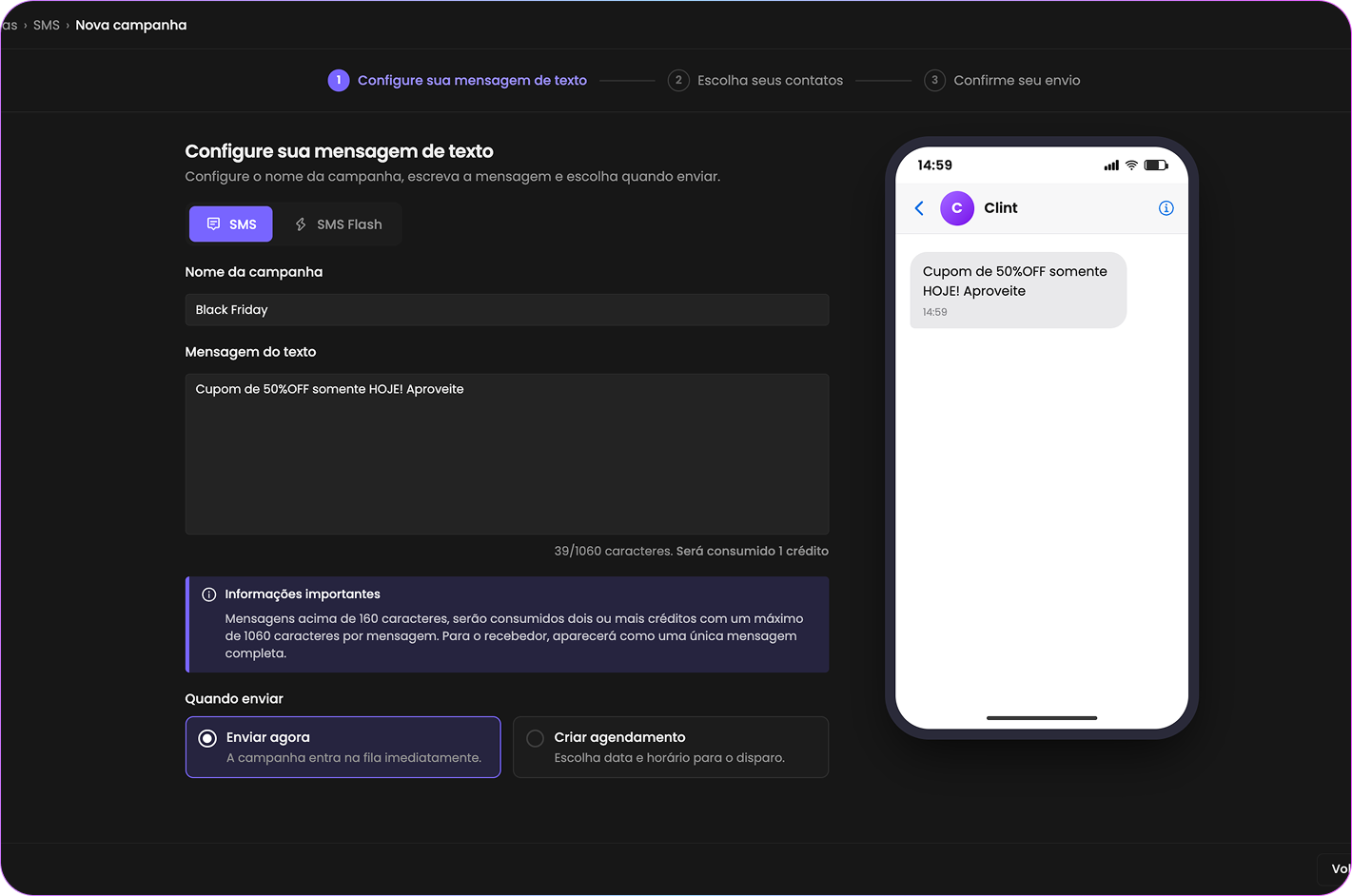 Criação de campanha na Clint