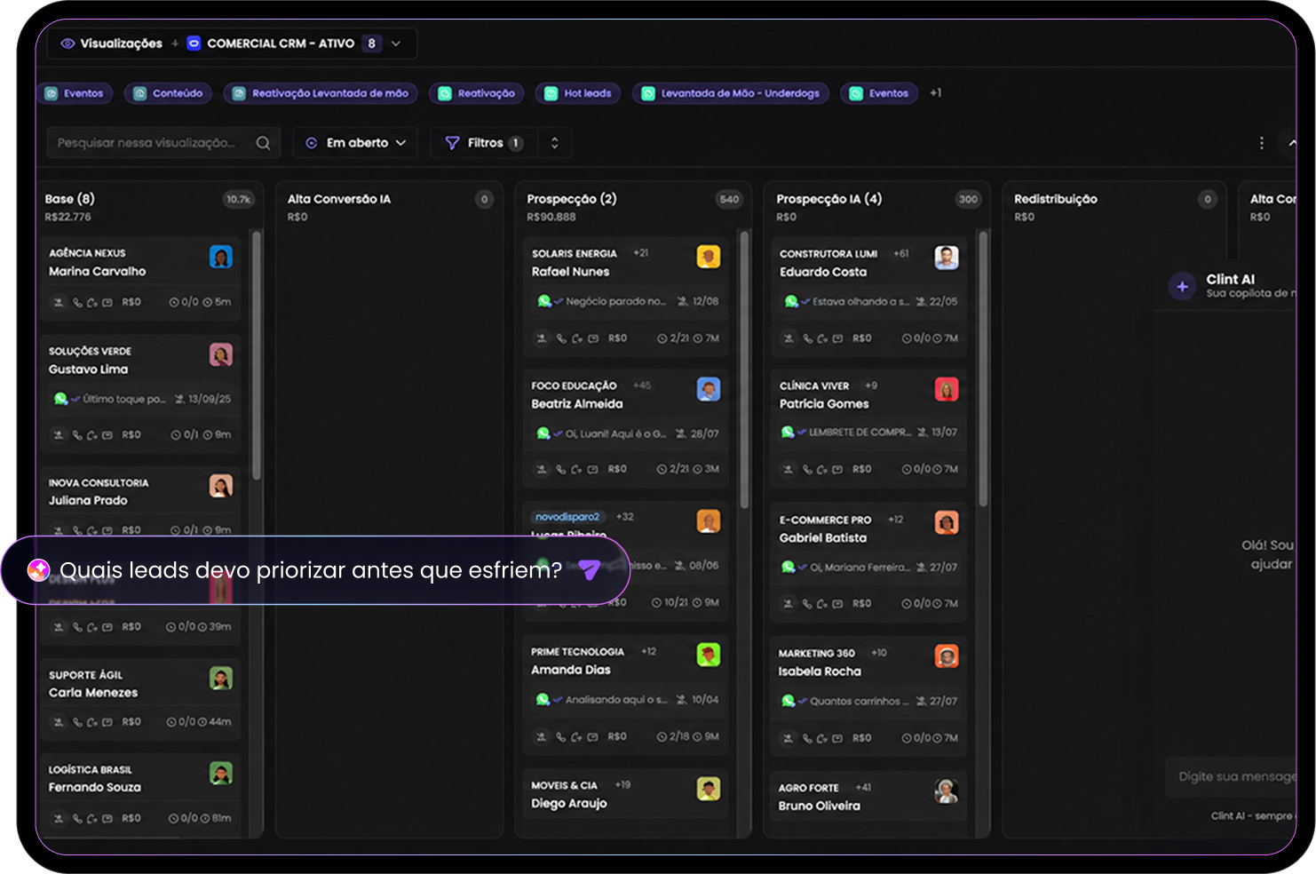 IA apontando onde a venda trava no CRM